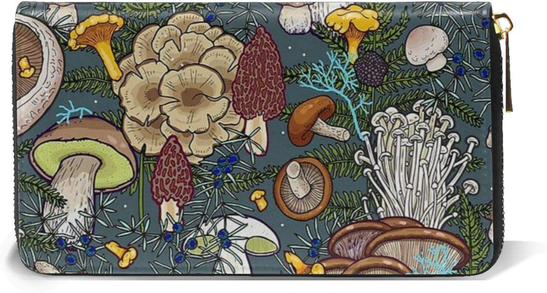 Leather Zipper Wallet Clutch Bag Mushroom Leaves Credit Card Holder Wallet Large Capacity Long Purse | Amazon (US)