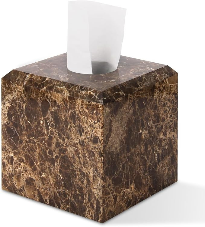 Natural Marble Square Tissue Box Cover, Dark Brown, 5.71 * 5.71 * 5.51 | Amazon (US)