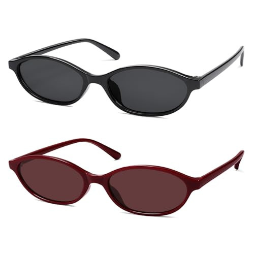 HERJOUR Retro Oval Cat Eye Sunglasses for Women Y2k Trendy Narrow Sunnies Designer Sun Glasses AR82253 | Amazon (US)