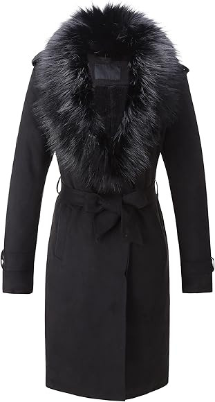 Bellivera Women Faux Leather Trench Coat Fleece-Lined Mid-length Jacket with Detachable Fur Colla... | Amazon (US)