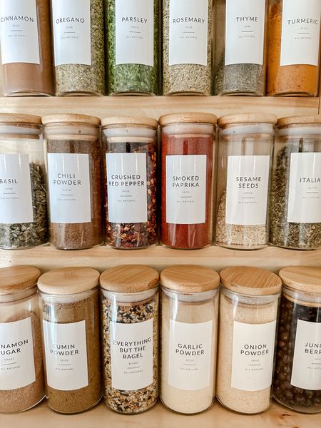 These minimalist spice jar labels and glass spice jars are an aesthetically pleasing way to organize your spice drawer or rack. Cooking. 

#LTKFindsUnder50 #LTKHome #LTKParties