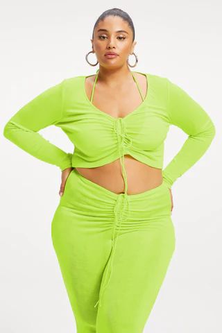 Metallic Rouched V Crop Electric Lime002, Size XS | Good American
