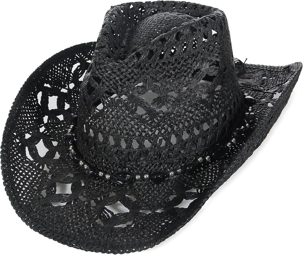 GEMVIE Turquoise Straw Cowboy Hat for Men Women Summer Western Cowgirl Hat Woven Hollow Out Wide ... | Amazon (US)