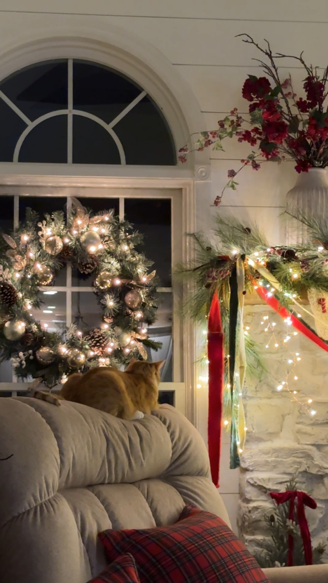 These pretty twinkle icicle lights have a few settings and all look magical. The sweetest little crocheted festive stockings and twisted brass stocking holders. Soft starburst lights with thin rose gold wire are on my grapevine wreath. I love this beautiful velvet ribbon that comes in a few different widths and colors. And you can’t beat the price on these plaid pillow covers. Kitty not linked. He’s mine forever! 😘

#LTKHome #LTKHoliday #LTKSaleAlert