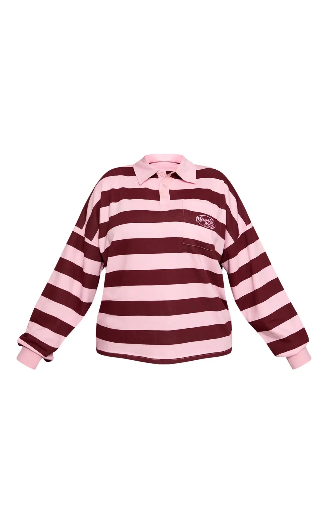 Burgundy Sports Club Stripe Polo T-shirt | PrettyLittleThing USA | PrettyLittleThing US