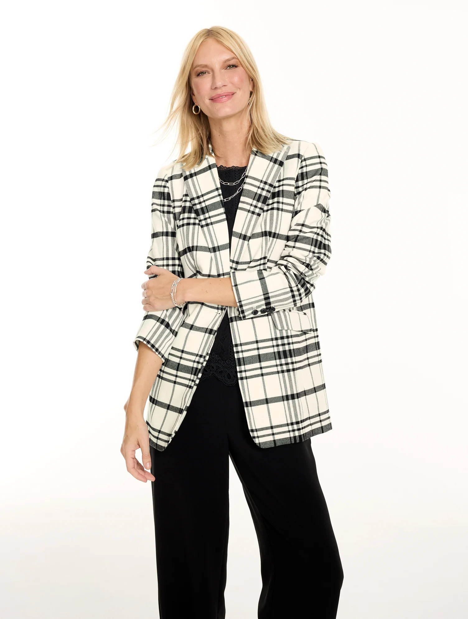 Essex Plaid Blazer - Ivory/Black - 14 Talbots | Talbots