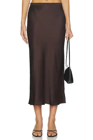 ANINE BING Bar Silk Skirt in Deep Brown from Revolve.com | Revolve Clothing (Global)