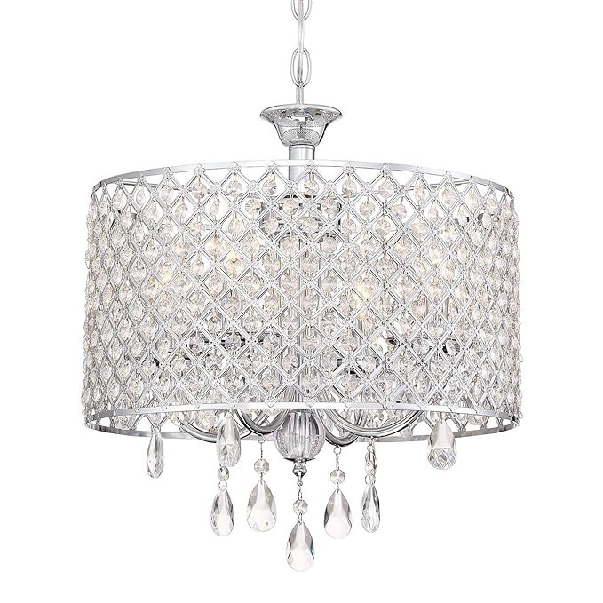 Kira Home Briolette 16" 4-Light Modern Chic Crystal Chandelier + Round Beaded Drum Shade, Adjusta... | Amazon (US)