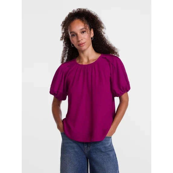 Scenario Women's Textured Top with Short Puff Sleeves, Sizes XS-XXXL | Walmart (US)