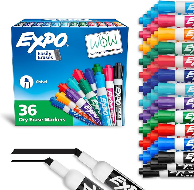EXPO Dry Erase Markers, Low Odor Ink, Assorted Fashion Colors, Chisel Tip, 36 Count - Easily Eras... | Amazon (US)