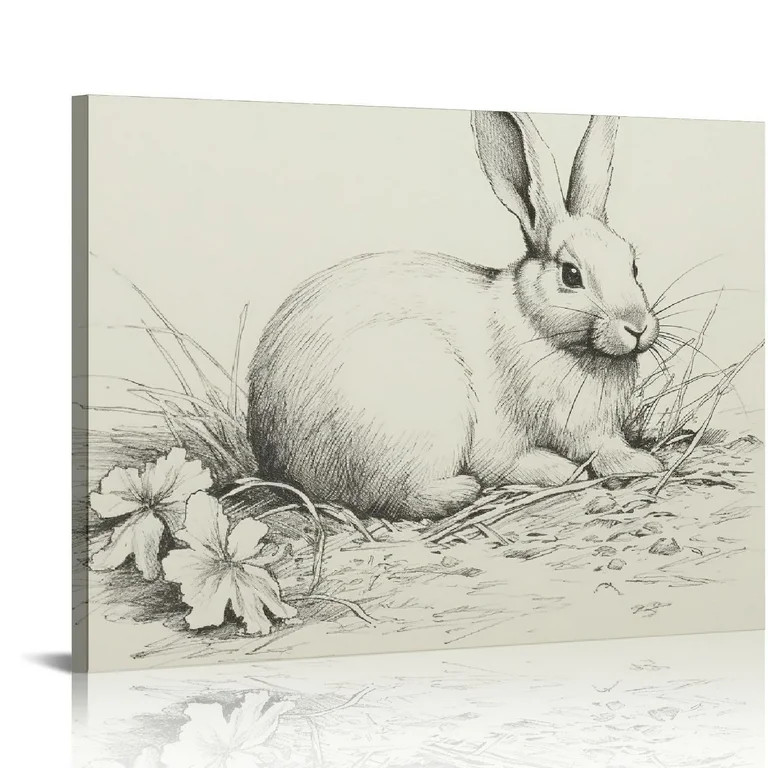 RUIYC Rabbit Easter Bunny Drawing Etching Rustic Gray Picture Cute Rabbit Art Print Poster Vintag... | Walmart (US)