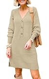 MIROL V-Neck Button Down Sweater Dress Long Sleeve Solid Knitted Pullover Sweatshirt Casual Dress... | Amazon (US)