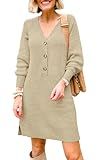 MIROL V-Neck Button Down Sweater Dress Long Sleeve Solid Knitted Pullover Sweatshirt Casual Dress... | Amazon (US)
