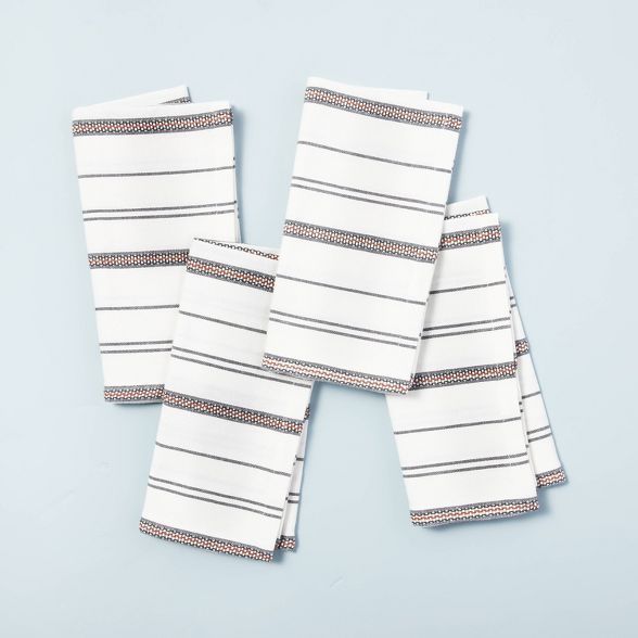 4pc Seasonal Stripes Woven Napkin Set Gray/Pumpkin Brown - Hearth & Hand™ with Magnolia | Target