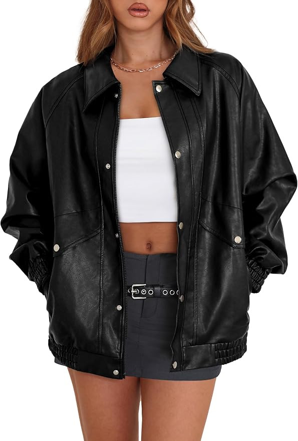 XIEERDUO Leather Jacket Women Fall Outfits 2026 Oversized Motorcycle Y2K Clothes Faux Leather Poc... | Amazon (US)