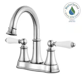 Courant 4 in. Centerset 2-Handle Bathroom Faucet in Polished Chrome with White Handles | The Home Depot