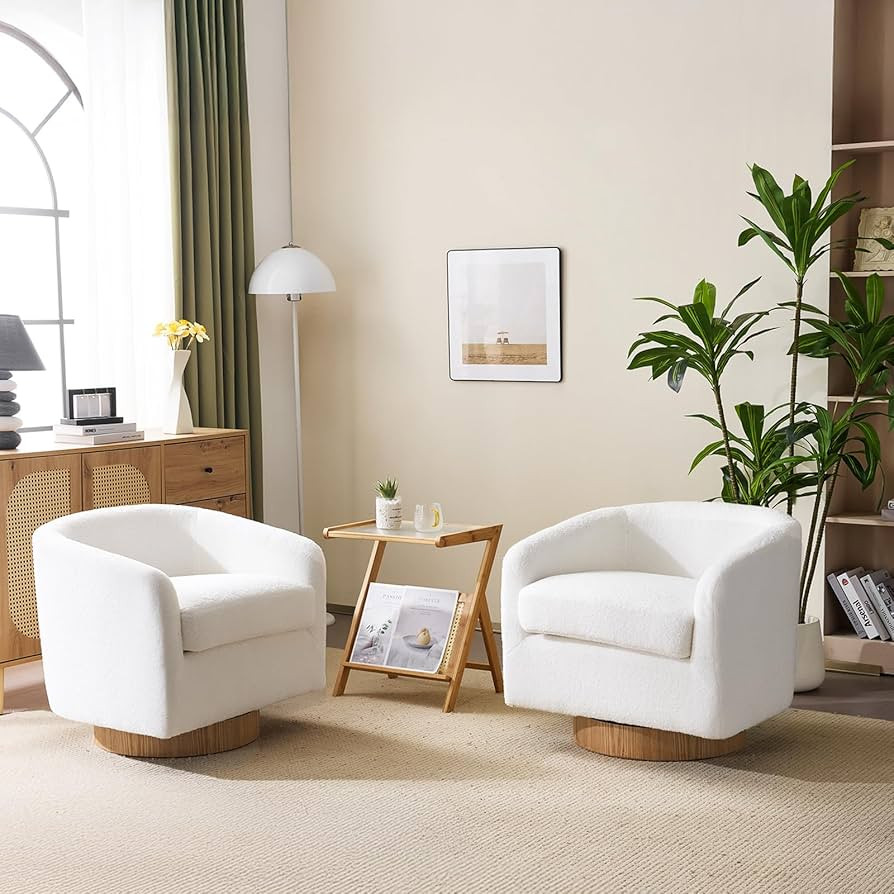 VINGLI 360°Swivel Accent Chairs Set of 2 with Engineered Wood Base and Removable Cushion for Liv... | Amazon (US)