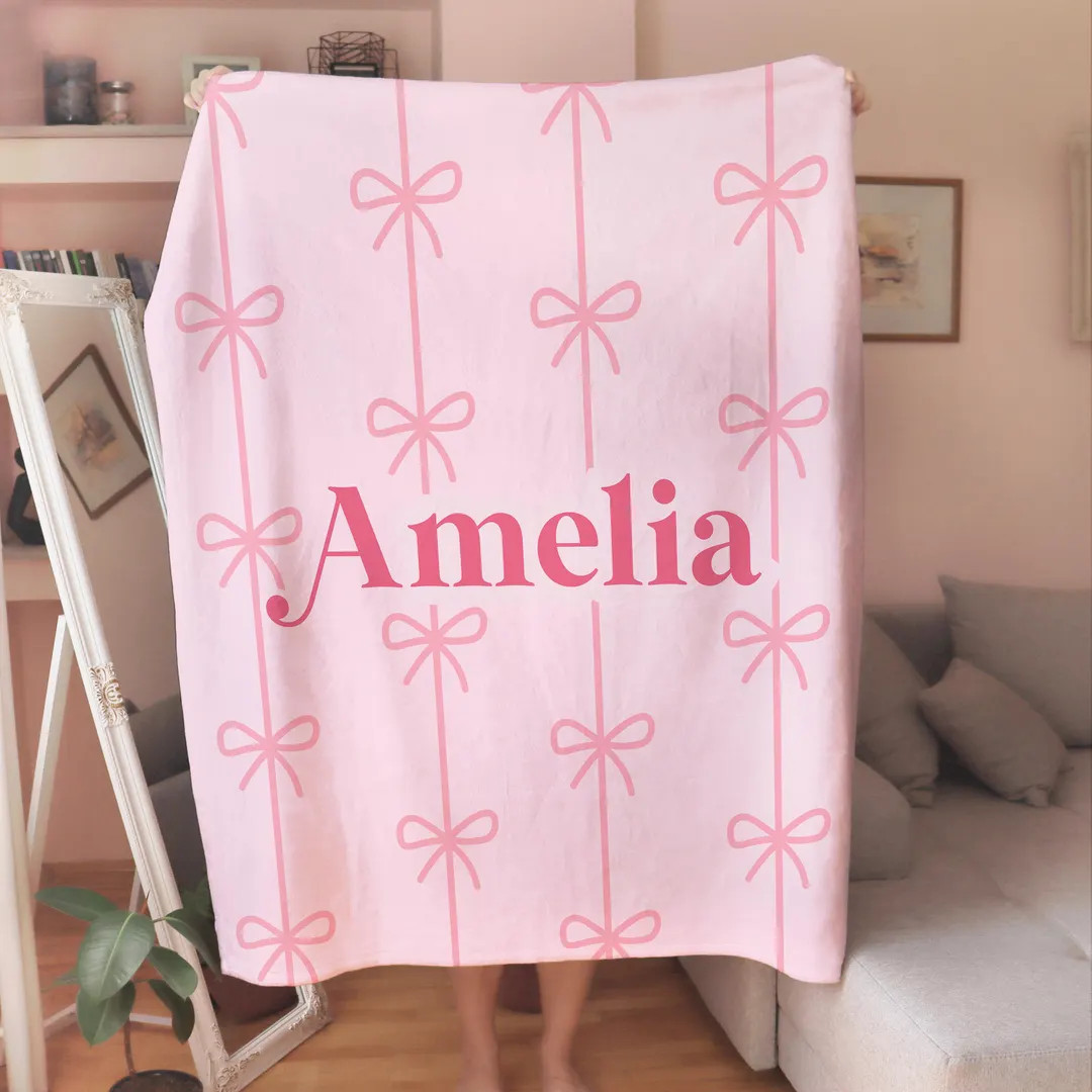 Personalized Fleece Blanket Custom Name Throw Bow Bedding Soft Cozy Wrap Sleepover Night Favor Ba... | Etsy (US)