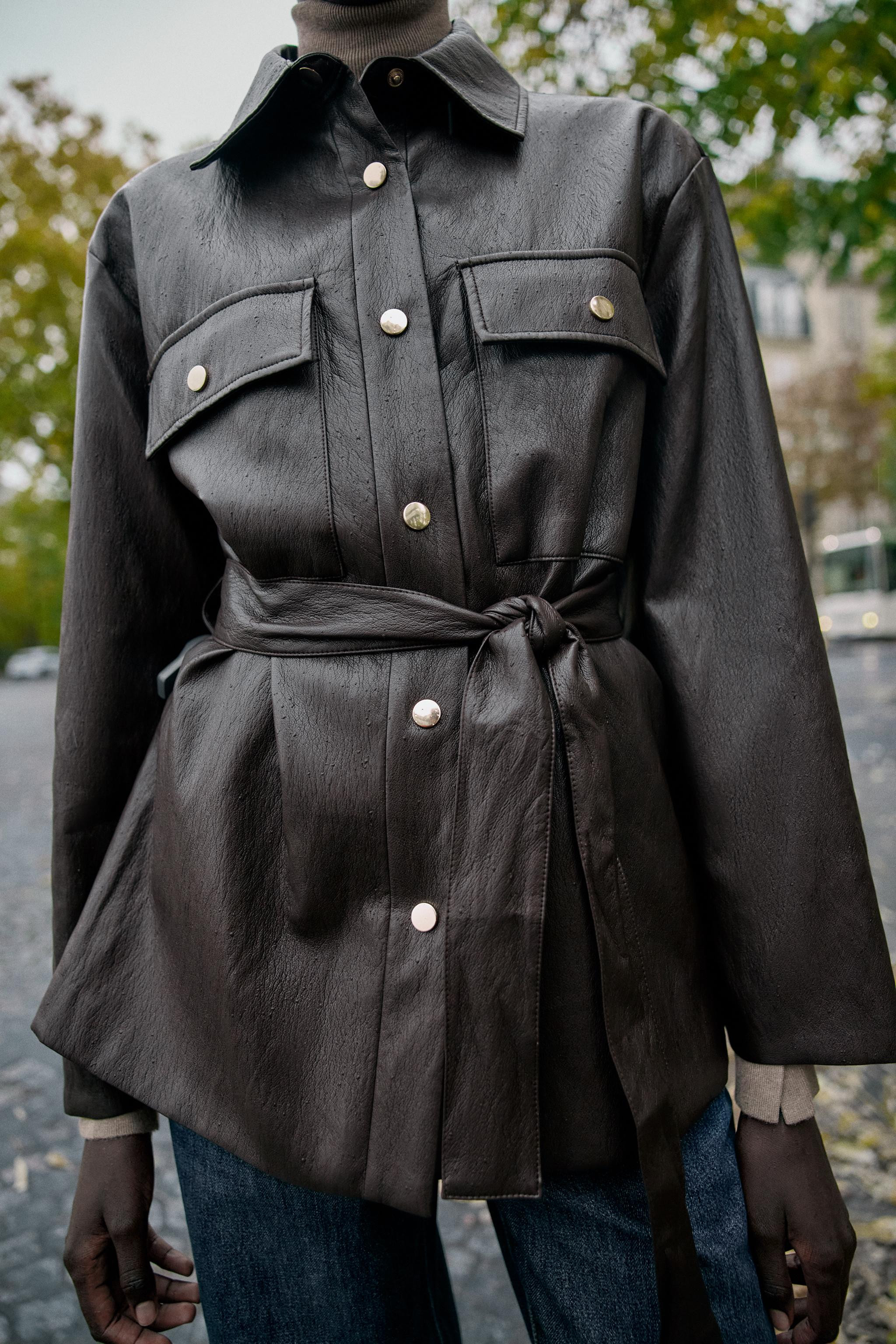 FAUX LEATHER LONG BELTED JACKET | Zara US