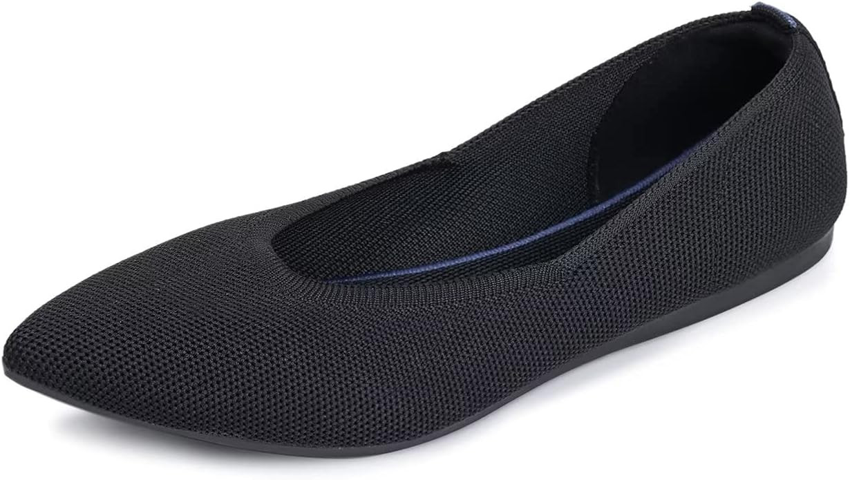Womens Pointed Toe Ballet Flat Knit Dress Shoes Low Wedge Flat Shoes Comfort Slip On Flats Shoes ... | Amazon (US)