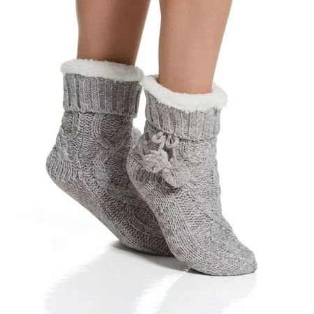 Women s Pour Moi 331 Cable Knit Slipper Sock (Grey L/XL) | Walmart (US)