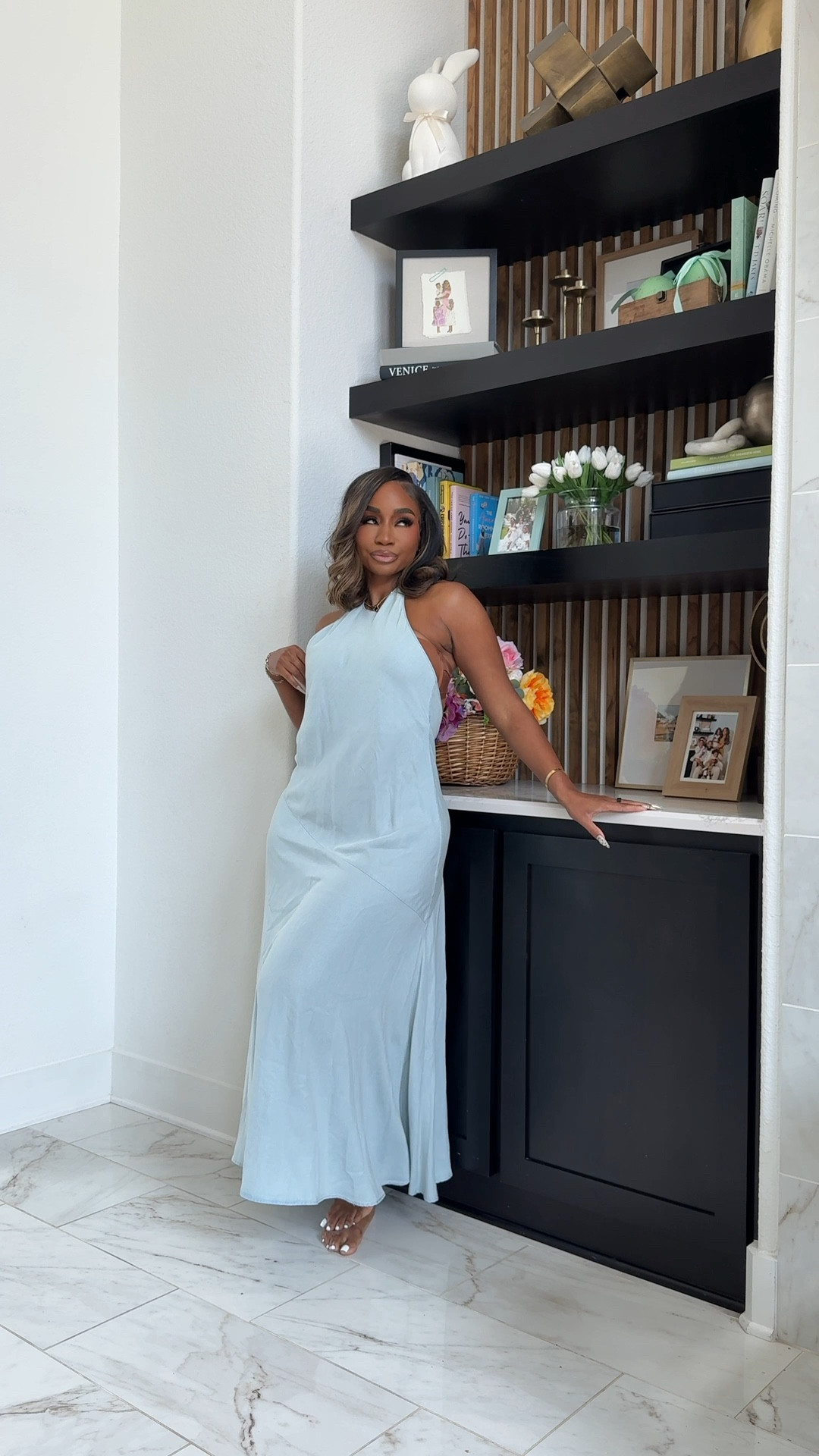 blue flowy halter dress! spring dresses 

#LTKootd #LTKMidsize