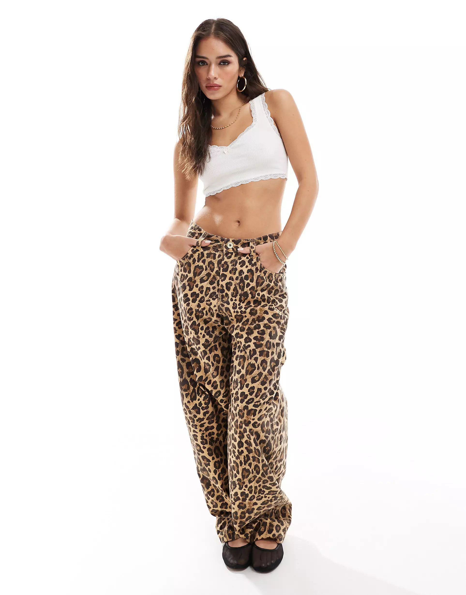 Bershka carpenter trousers in leopard print | ASOS (Global)