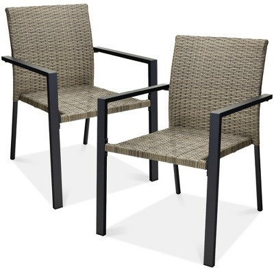 Best Choice Products Set of 2 Wicker Chairs, Stackable Outdoor Dining Furniture w/ Armrests - Taupe | Target