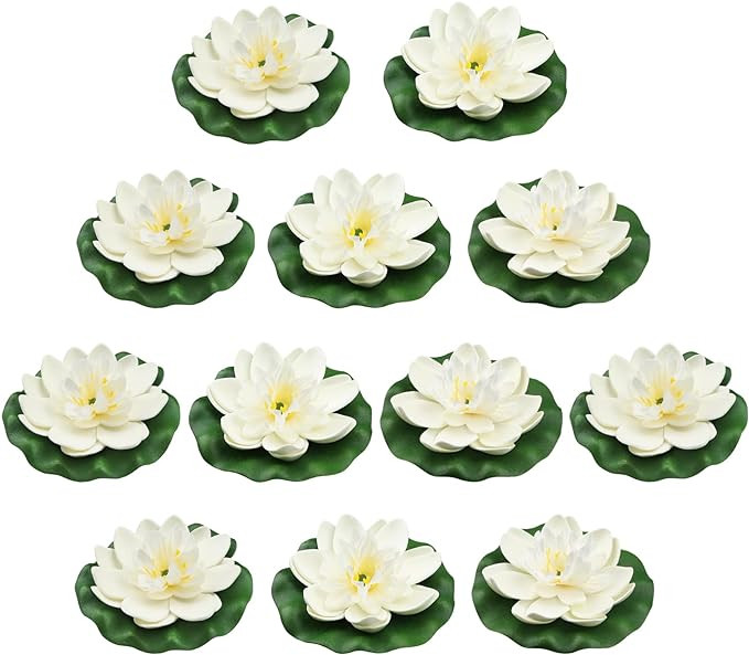 12pcs Floating Foam Lotus Flowers with Lily Pads, Artificial Pond Plants Ornaments for Pool Aquar... | Amazon (US)