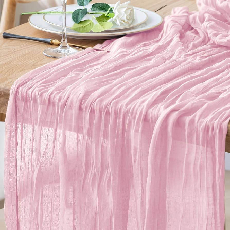 Cheesecloth Table Runner 10FT Blushing Pink Boho Gauze Sheer Runners | Amazon (US)