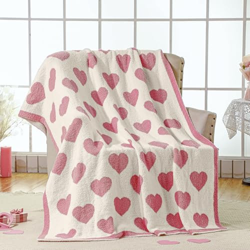 Buryeah Hearts Throw Blanket Hearts Gift Soft Christmas Blanket Gift Microfiber Love Blanket Cute Reversible Knit Blanket Valentine's Day Gifts Hearts Blanket for Sofa Bed Home Decor, 50" x 60"(Pink) | Amazon (US)