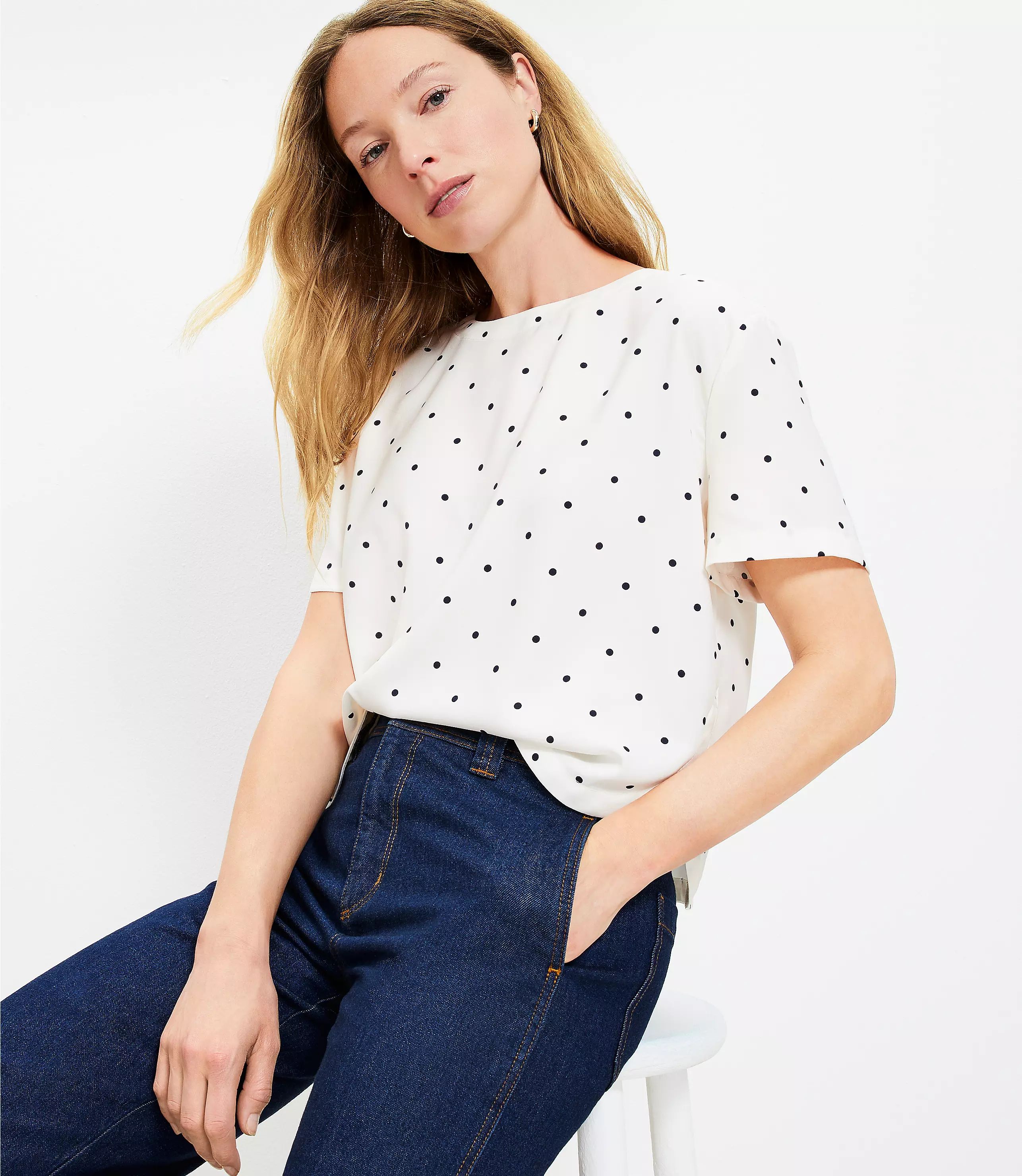 Dotted Clean Short Sleeve Top | LOFT