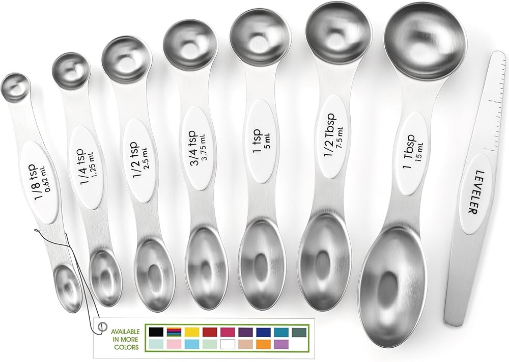 Spring Chef White Stainless Steel Magnetic Measuring Spoons Set of 8 with Leveler, Dual Sided Met... | Amazon (US)
