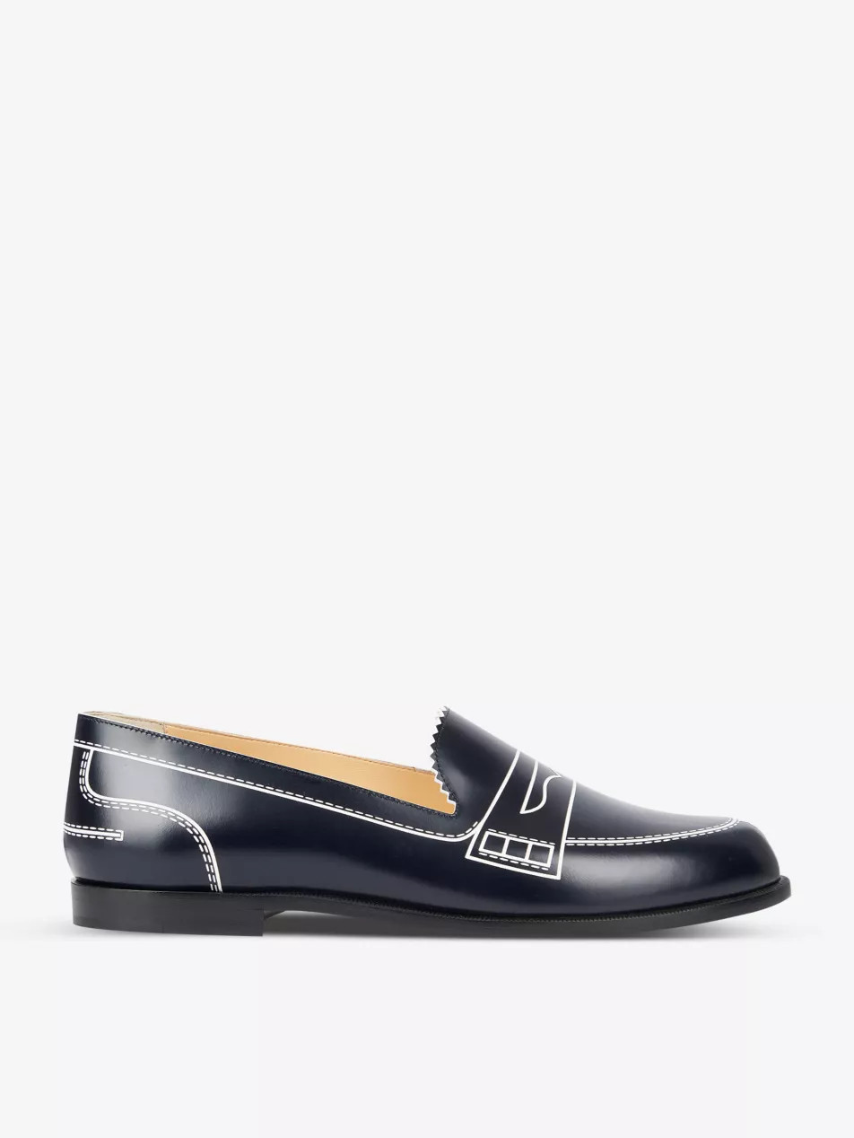 Mocalaureat flat calf abrasivato navy wh | Selfridges