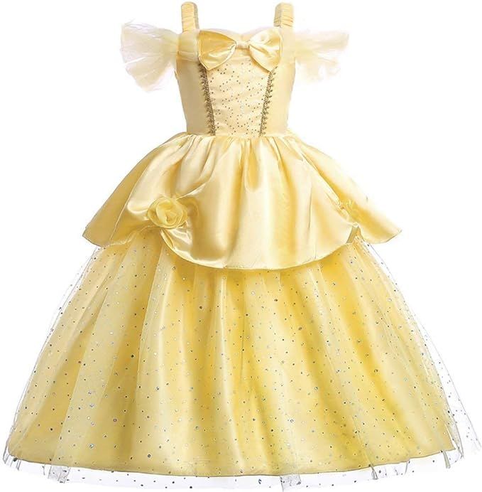 Little Girls Yellow Roses Princess Costume Dress Off Shoulder Layered Dress up | Amazon (US)