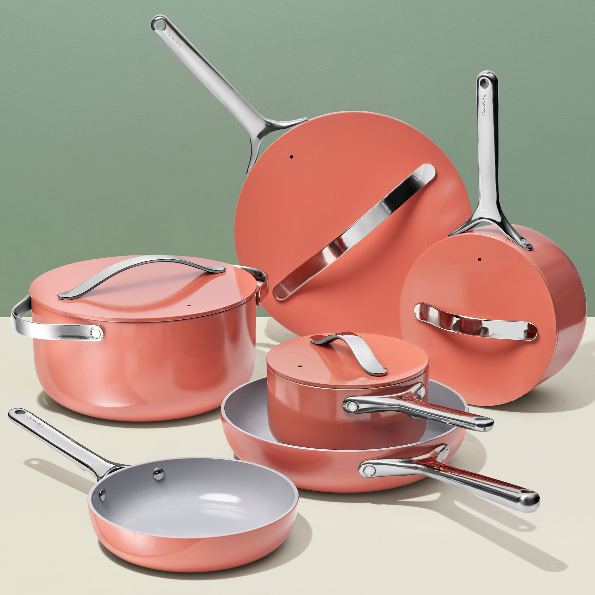 16 Piece Deluxe Cookware Set In Perracotta | Non-Stick, Non-Toxic, PFAS-Free Ceramic Squareware | Induction-Compatible For Healthy Cooking | Caraway | Caraway