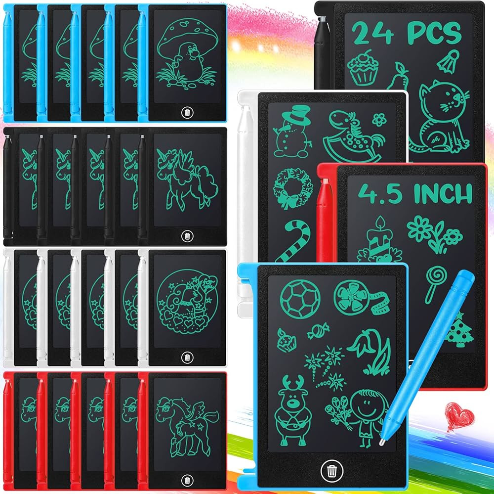 24 Pieces LCD Writing Tablet Mini Electronic Doodle Board 4.5 Inch Drawing Tablet Erasable Doodle... | Amazon (US)
