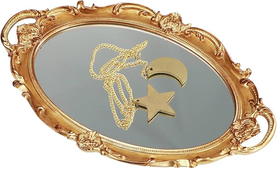 LZYMSZ Decorative Mirror Tray, Vintage Oval Display Tray for Perfume, Makeup, Jewelry, Cosmetic T... | Amazon (US)