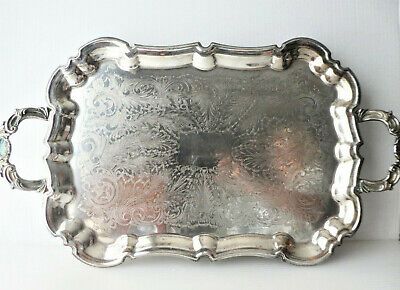 Antique Rectangular Ornated Serving Tray - Silver Plated Serving Platter, Cockta  | eBay | eBay US
