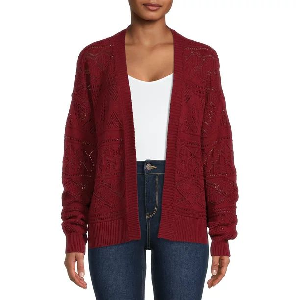 Time and Tru Women's Pointelle Cardigan with Long Sleeves | Walmart (US)