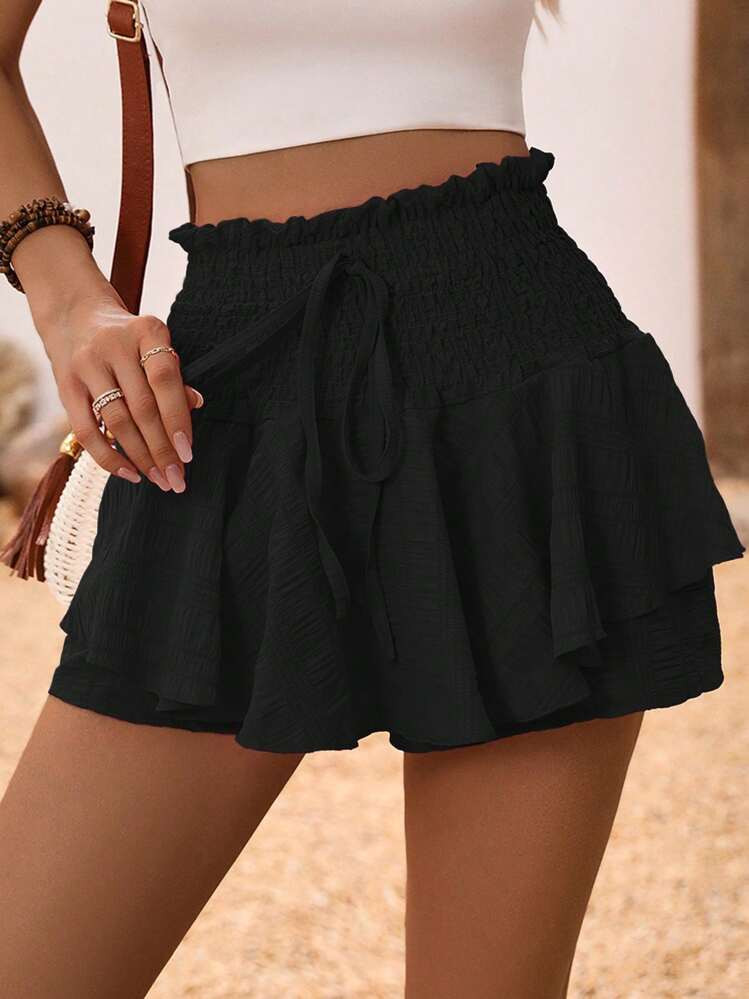 LanaWest Women's Ruffle Trim Paperbag Waist Shorts | SHEIN