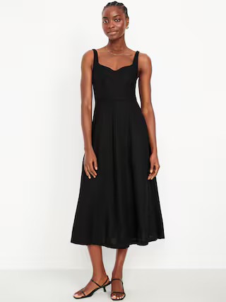 Fit & Flare Linen-Blend Midi Dress | Old Navy (US)