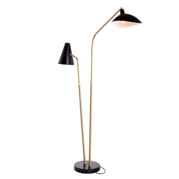 Dominique Polished Black and Gold Two-Light Floor Lamp | Bellacor