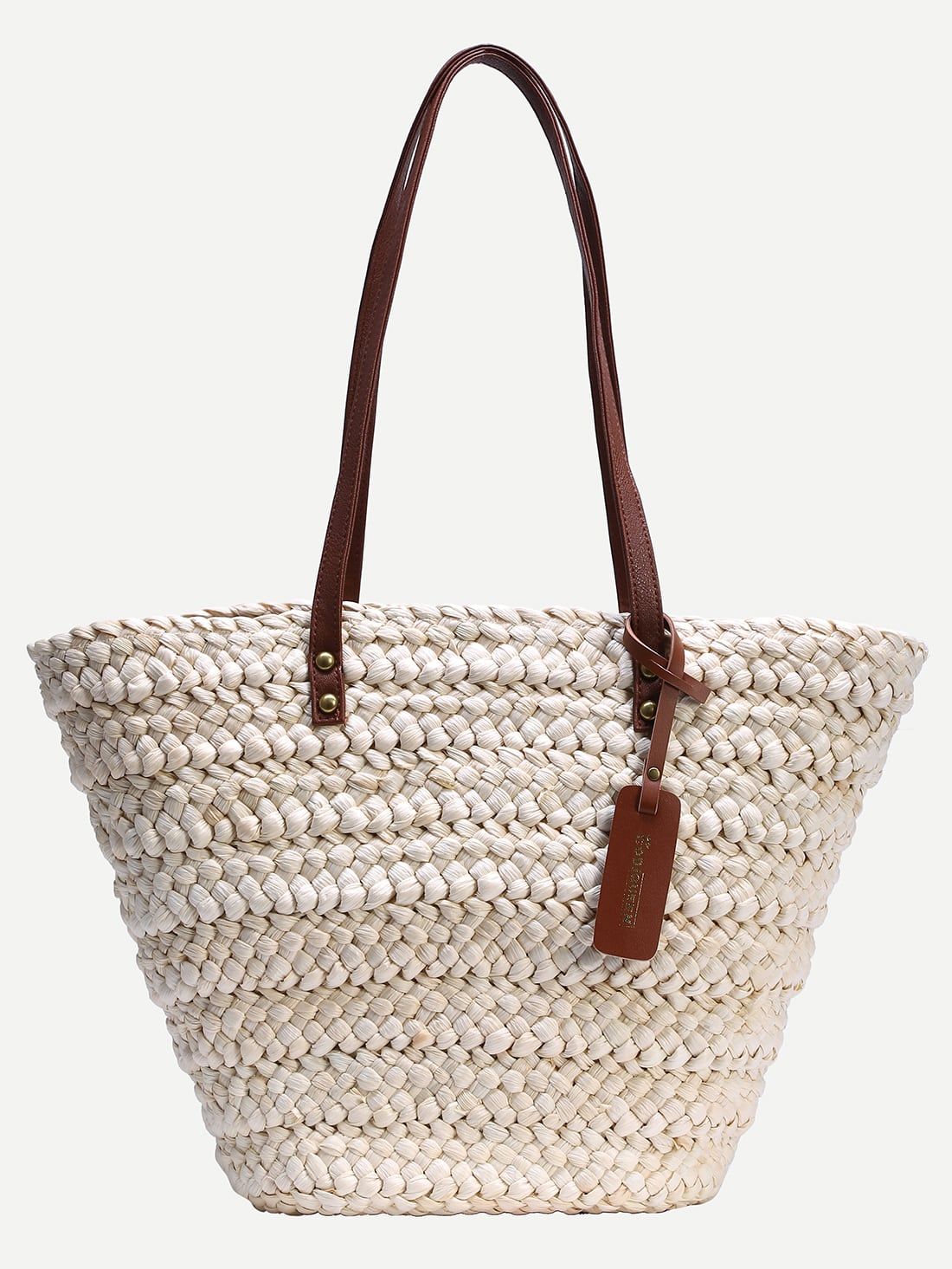 Contrast Handle Straw Tote Bag - White | SHEIN