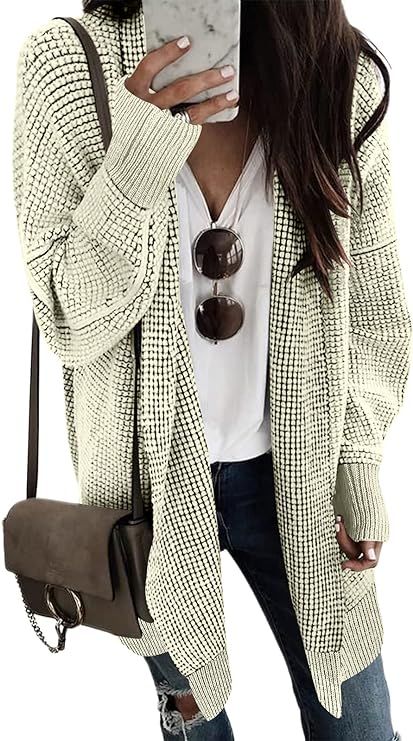 ANRABESS Women's Oversized Cardigan Sweater Long Sleeve Open Front Chunky Waffle Knit Ribbed Hem ... | Amazon (US)