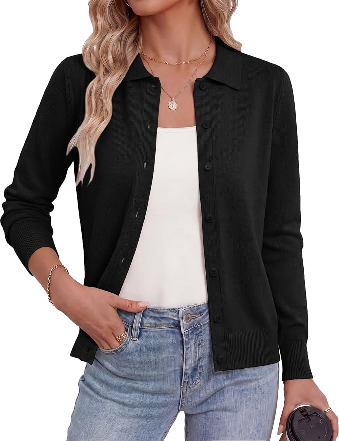 GRACE KARIN Cardigan Sweaters for Women Lightweight Long Sleeve Cardigans | Lapel Collar Button D... | Amazon (US)