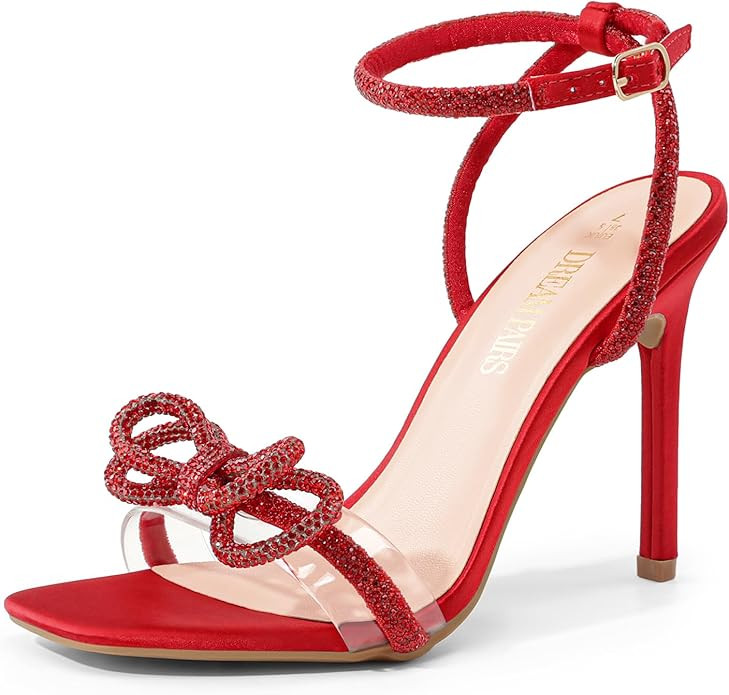 DREAM PAIRS Women's Double Bowknots Crystal Sandals Clear Slingback Heels Square Toe Shoes for Pa... | Amazon (US)