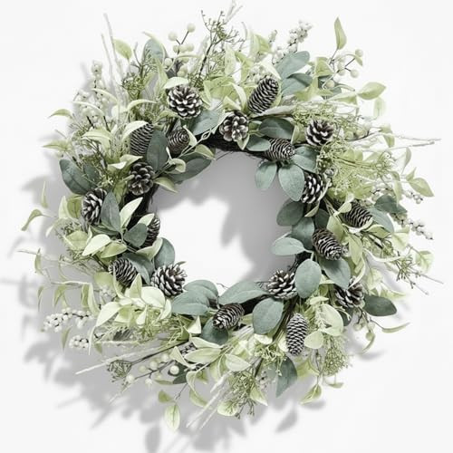 Winter Wreaths for Front Door, Winter Door Wreath with White Berries Pine Cones, White Snow Wreat... | Amazon (US)