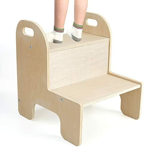 GEMEM Wooden Toddler Step Stool for Kids, Two Step Wooden Toddler Step Stool with Handles and Bon... | Amazon (US)