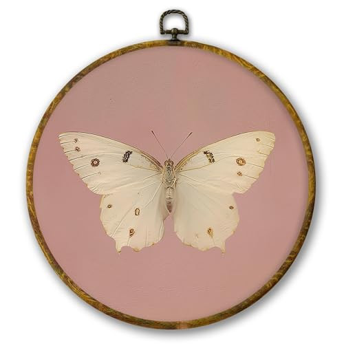 Mcehtle Vintage Butterfly Pink Wall Art Decor, Retro Cottagecore Butterfly Farmhouse Framed Canvas Prints 10x10, Neutral Moody Round Wall Hanging Artwork Decorations for Girls Bedroom Living Room | Amazon (US)